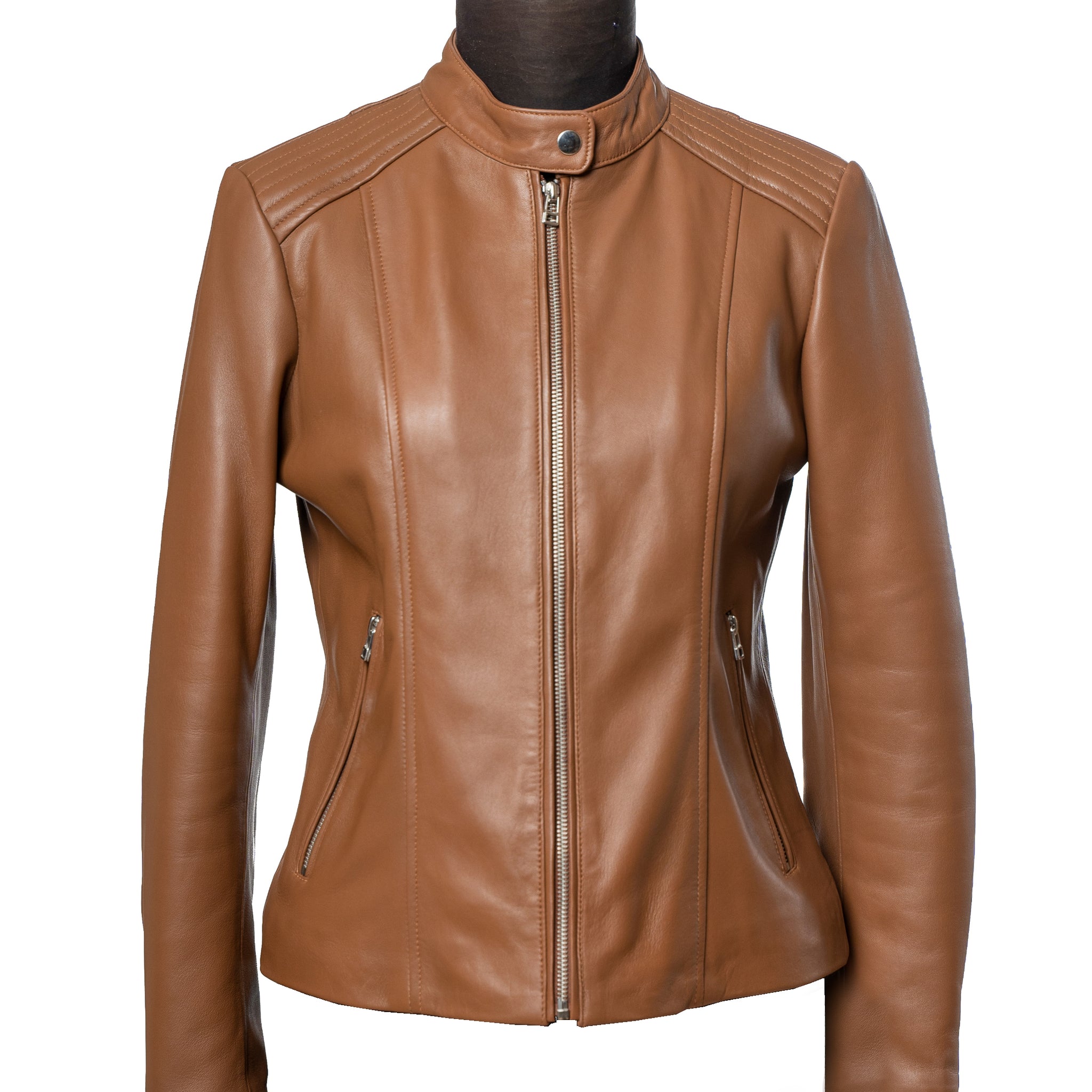 CatRider - Camel Brown Premium Slim Fit Sheep Skin Full Grain Leather Jacket