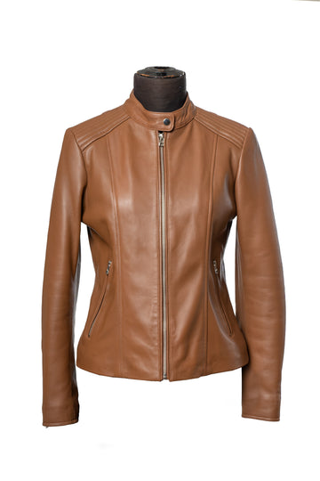 CatRider - Camel Brown Premium Slim Fit Sheep Skin Full Grain Leather Jacket