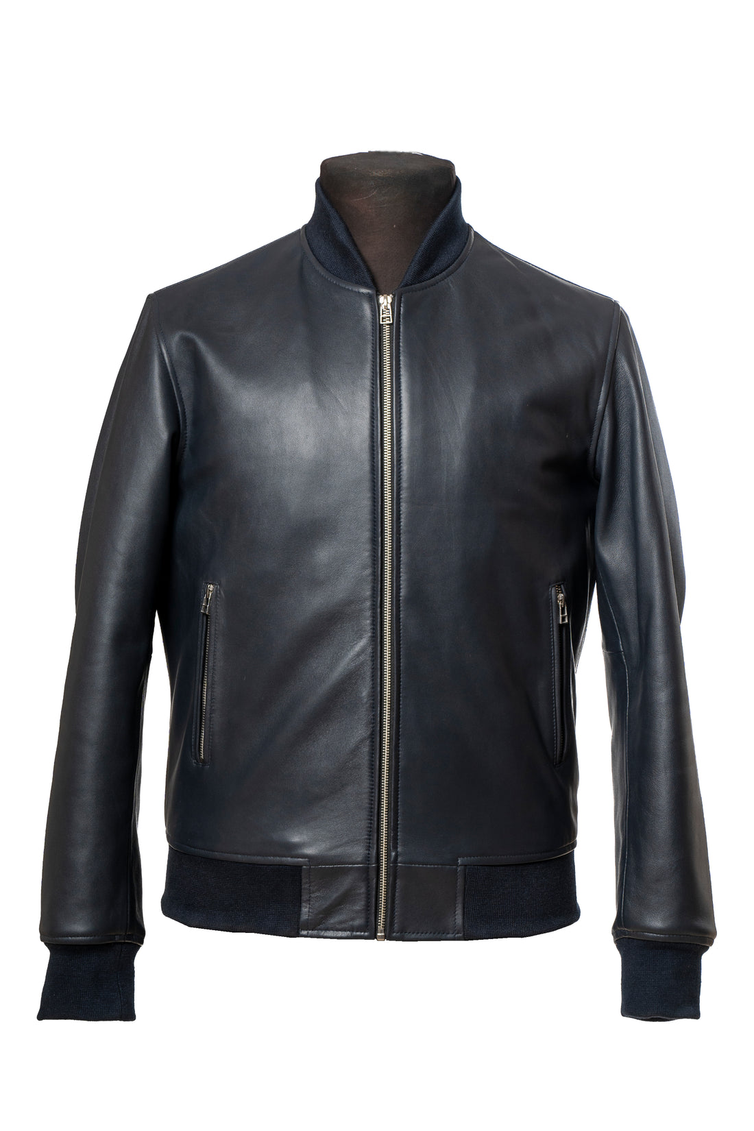 Navy Banked Premium Full Grain Sheep Skin Leather Jacket