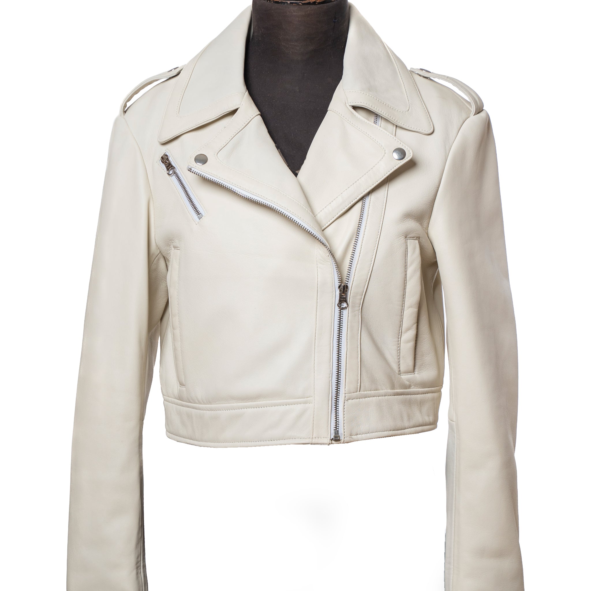 Off White Sheath - Cropped Moto Jacket