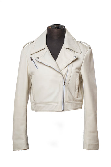 Off White Sheath - Cropped Moto Jacket